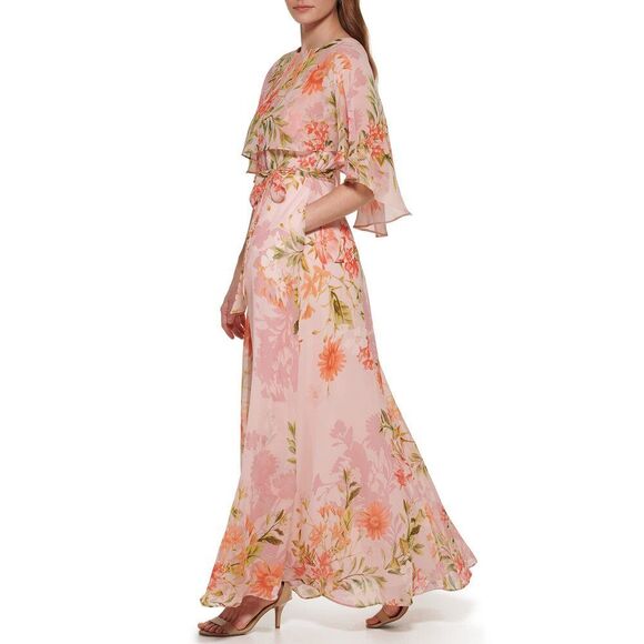 Eliza J Women's Maxi Style Caplet Chiffon Elbow Sleeve Jewel Neck Dress 22 Plus - Picture 3 of 4